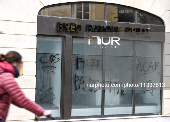 CAEN, FRANCE - JUNE 16: 
Vandalised bank windows after the 2024 Pride Parade in the Caen city center, seen on June 16, 2024, in Caen, Norman...