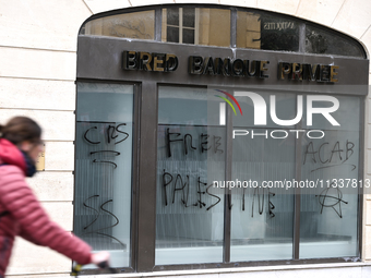 CAEN, FRANCE - JUNE 16: 
Vandalised bank windows after the 2024 Pride Parade in the Caen city center, seen on June 16, 2024, in Caen, Norman...