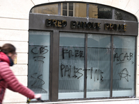 CAEN, FRANCE - JUNE 16: 
Vandalised bank windows after the 2024 Pride Parade in the Caen city center, seen on June 16, 2024, in Caen, Norman...