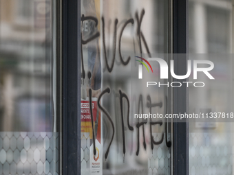 CAEN, FRANCE - JUNE 16: 
Vandalised bank windows after the 2024 Pride Parade in the Caen city center, seen on June 16, 2024, in Caen, Norman...