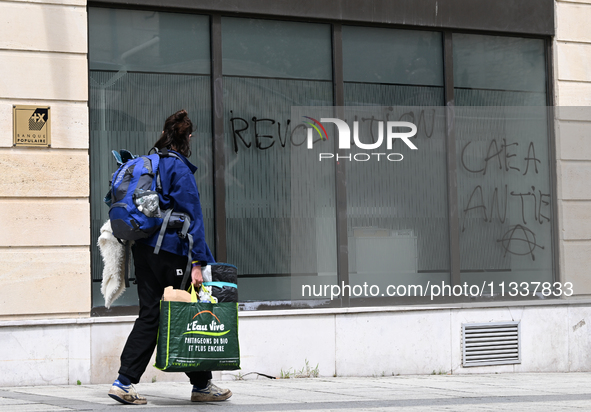 CAEN, FRANCE - JUNE 16: 
Vandalised bank windows after the 2024 Pride Parade in the Caen city center, seen on June 16, 2024, in Caen, Norman...