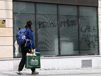 CAEN, FRANCE - JUNE 16: 
Vandalised bank windows after the 2024 Pride Parade in the Caen city center, seen on June 16, 2024, in Caen, Norman...