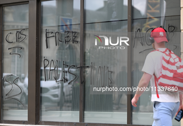 CAEN, FRANCE - JUNE 16: 
Vandalised bank windows after the 2024 Pride Parade in the Caen city center, seen on June 16, 2024, in Caen, Norman...