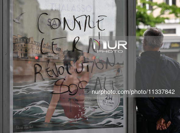 CAEN, FRANCE - JUNE 16: 
Vandalised bus stop after the 2024 Pride Parade in the Caen city center, seen on June 16, 2024, in Caen, Normandy,...