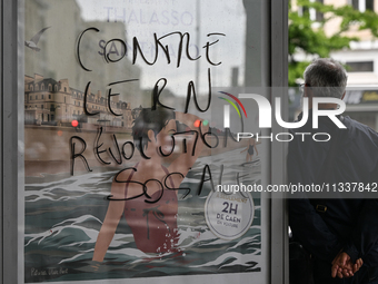 CAEN, FRANCE - JUNE 16: 
Vandalised bus stop after the 2024 Pride Parade in the Caen city center, seen on June 16, 2024, in Caen, Normandy,...