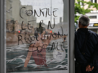 CAEN, FRANCE - JUNE 16: 
Vandalised bus stop after the 2024 Pride Parade in the Caen city center, seen on June 16, 2024, in Caen, Normandy,...