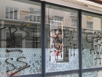 CAEN, FRANCE - JUNE 16: 
Vandalised bank windows after the 2024 Pride Parade in the Caen city center, seen on June 16, 2024, in Caen, Norman...