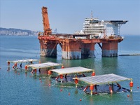 An offshore PV demonstration base and floating PV platform are operating in Yantai, China, on June 16, 2024. (