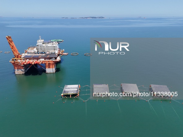 An offshore PV demonstration base and floating PV platform are operating in Yantai, China, on June 16, 2024. 