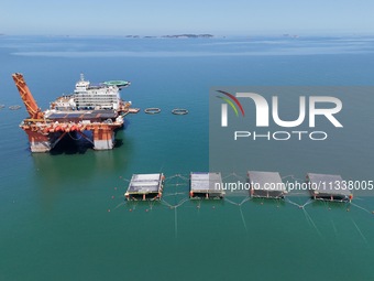 An offshore PV demonstration base and floating PV platform are operating in Yantai, China, on June 16, 2024. (