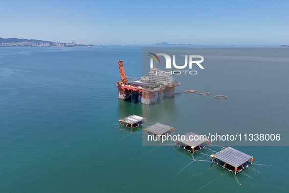 An offshore PV demonstration base and floating PV platform are operating in Yantai, China, on June 16, 2024. 