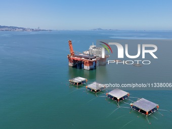 An offshore PV demonstration base and floating PV platform are operating in Yantai, China, on June 16, 2024. (