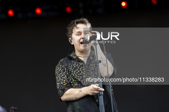 Conor Mason of Nothing But Thieves is performing live in concert during the I-Days Festival 2024 in Milano, Italy, on June 16, 2024 