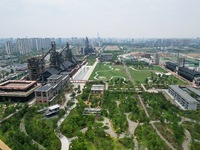 The Grand Canal Hanggang Park is being seen from the air in Hangzhou, China, on June 17, 2024. Recently, the list of the 2024 World Landscap...