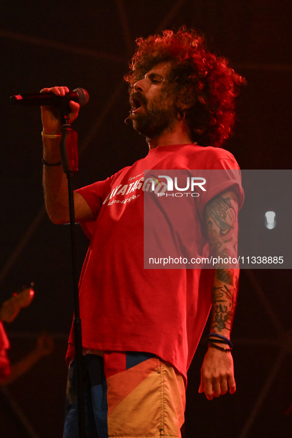 Gio Evan is performing during the Moksa Bar Il Primo Lido Itinerante Tour 2024 at Villa Ada Festival, in Rome, Italy, on June 16, 2024. 