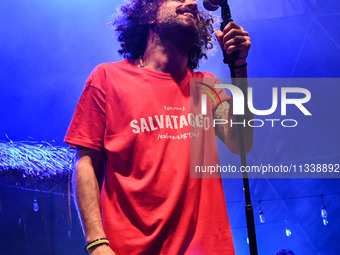 Gio Evan is performing during the Moksa Bar Il Primo Lido Itinerante Tour 2024 at Villa Ada Festival, in Rome, Italy, on June 16, 2024. (