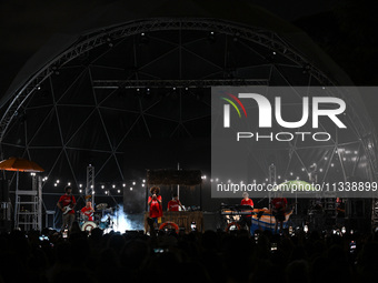 Gio Evan is performing during the Moksa Bar Il Primo Lido Itinerante Tour 2024 at Villa Ada Festival, in Rome, Italy, on June 16, 2024. (