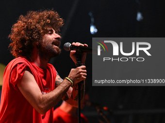 Gio Evan is performing during the Moksa Bar Il Primo Lido Itinerante Tour 2024 at Villa Ada Festival, in Rome, Italy, on June 16, 2024. (