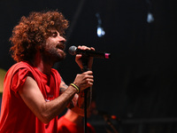 Gio Evan is performing during the Moksa Bar Il Primo Lido Itinerante Tour 2024 at Villa Ada Festival, in Rome, Italy, on June 16, 2024. (