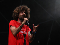 Gio Evan is performing during the Moksa Bar Il Primo Lido Itinerante Tour 2024 at Villa Ada Festival, in Rome, Italy, on June 16, 2024. (