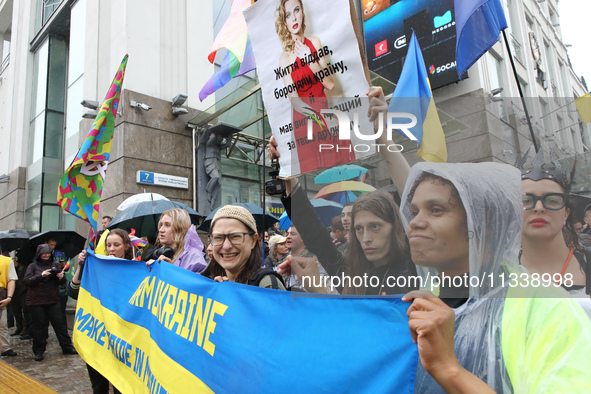 Demonstrators are partaking in the Equality March organized by KyivPride NGO for the first time since the 2022 Russian invasion of Ukraine i...