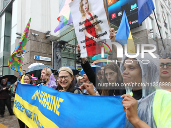 Demonstrators are partaking in the Equality March organized by KyivPride NGO for the first time since the 2022 Russian invasion of Ukraine i...