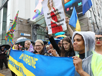 Demonstrators are partaking in the Equality March organized by KyivPride NGO for the first time since the 2022 Russian invasion of Ukraine i...