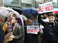 Demonstrators are partaking in the Equality March organized by KyivPride NGO for the first time since the 2022 Russian invasion of Ukraine i...