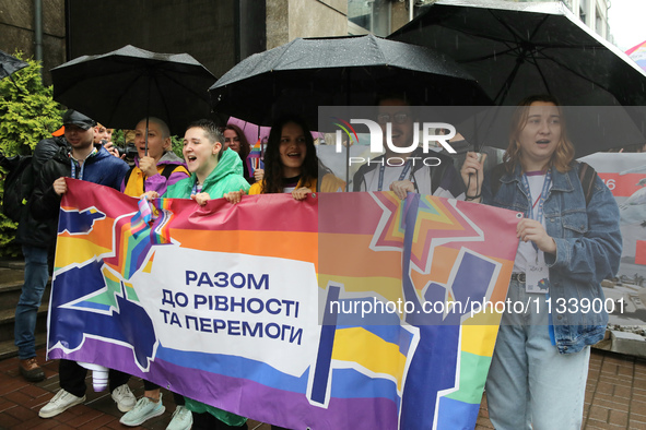 Demonstrators are partaking in the Equality March organized by KyivPride NGO for the first time since the 2022 Russian invasion of Ukraine i...