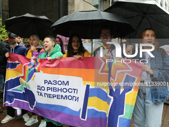 Demonstrators are partaking in the Equality March organized by KyivPride NGO for the first time since the 2022 Russian invasion of Ukraine i...