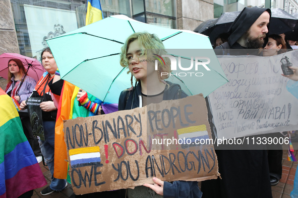 Demonstrators are partaking in the Equality March organized by KyivPride NGO for the first time since the 2022 Russian invasion of Ukraine i...