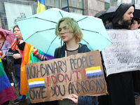 Demonstrators are partaking in the Equality March organized by KyivPride NGO for the first time since the 2022 Russian invasion of Ukraine i...