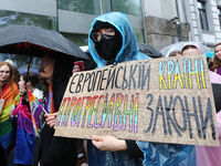 Demonstrators are partaking in the Equality March organized by KyivPride NGO for the first time since the 2022 Russian invasion of Ukraine i...