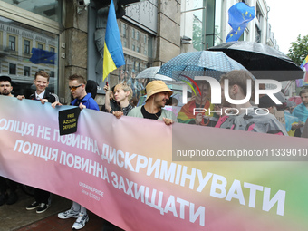 Demonstrators are partaking in the Equality March organized by KyivPride NGO for the first time since the 2022 Russian invasion of Ukraine i...