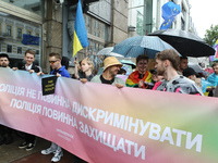 Demonstrators are partaking in the Equality March organized by KyivPride NGO for the first time since the 2022 Russian invasion of Ukraine i...