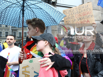 Demonstrators are partaking in the Equality March organized by KyivPride NGO for the first time since the 2022 Russian invasion of Ukraine i...