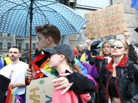 Demonstrators are partaking in the Equality March organized by KyivPride NGO for the first time since the 2022 Russian invasion of Ukraine i...