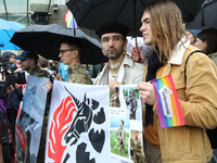 Demonstrators are partaking in the Equality March organized by KyivPride NGO for the first time since the 2022 Russian invasion of Ukraine i...