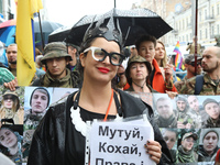 An activist in a costume is partaking in the Equality March organized by KyivPride NGO for the first time since the 2022 Russian invasion of...