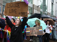 Demonstrators are partaking in the Equality March organized by KyivPride NGO for the first time since the 2022 Russian invasion of Ukraine i...