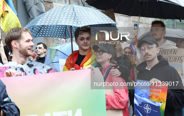 Demonstrators are partaking in the Equality March organized by KyivPride NGO for the first time since the 2022 Russian invasion of Ukraine i...