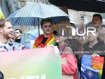 Demonstrators are partaking in the Equality March organized by KyivPride NGO for the first time since the 2022 Russian invasion of Ukraine i...