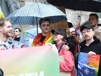 Demonstrators are partaking in the Equality March organized by KyivPride NGO for the first time since the 2022 Russian invasion of Ukraine i...