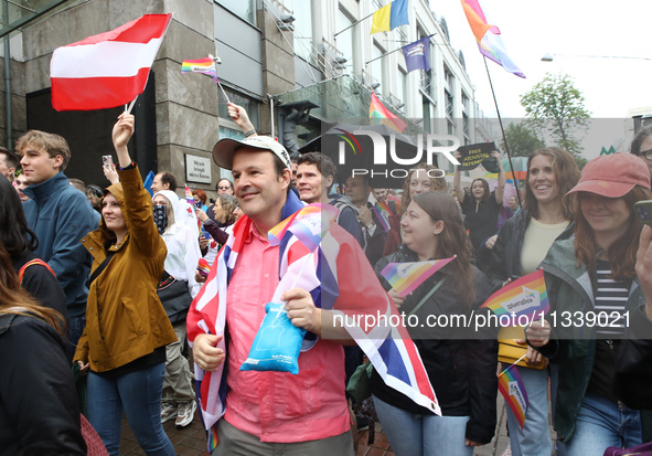 Demonstrators are partaking in the Equality March organized by KyivPride NGO for the first time since the 2022 Russian invasion of Ukraine i...