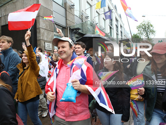 Demonstrators are partaking in the Equality March organized by KyivPride NGO for the first time since the 2022 Russian invasion of Ukraine i...