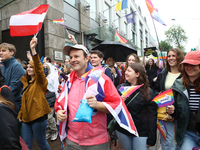 Demonstrators are partaking in the Equality March organized by KyivPride NGO for the first time since the 2022 Russian invasion of Ukraine i...