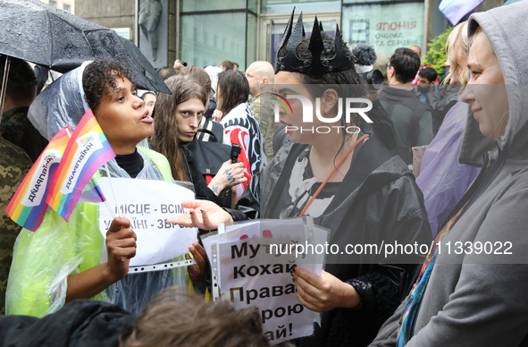 Demonstrators are partaking in the Equality March organized by KyivPride NGO for the first time since the 2022 Russian invasion of Ukraine i...