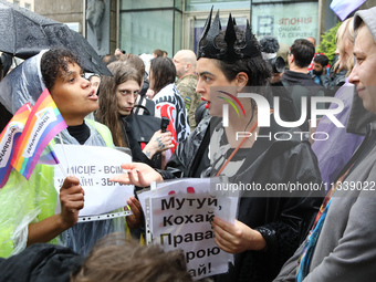 Demonstrators are partaking in the Equality March organized by KyivPride NGO for the first time since the 2022 Russian invasion of Ukraine i...