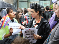 Demonstrators are partaking in the Equality March organized by KyivPride NGO for the first time since the 2022 Russian invasion of Ukraine i...