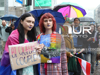 Demonstrators are partaking in the Equality March organized by KyivPride NGO for the first time since the 2022 Russian invasion of Ukraine i...